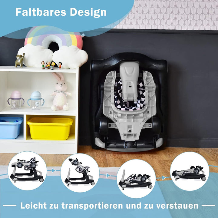 DREAMADE Lauflernhilfe, 4 in 1 Autoförmiger Lauflernwagen mit einstellbarer Geschwindigkeit, Musik &