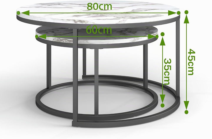 Couchtisch Schwarz, Couchtisch 2er Set mit 1 Grosser Couchtisch Rund und 1 Kleiner Tisch, Beistellti