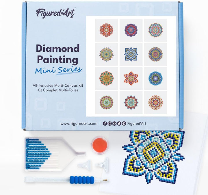 Figured'Art Mini Serie Diamond Painting Erwachsene - Mandalas - Premium-Box mit 12 Stück 15x15 cm 5D