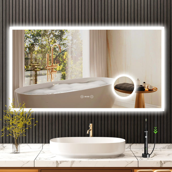 Dripex LED Badspiegel 100x60cm, Badezimmerspiegel mit Uhr und schminkspiegel 60L x 100B cm mit Uhr,