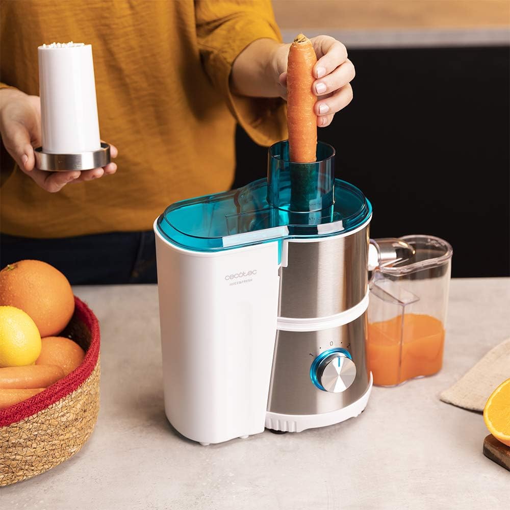 Cecotec 400-W Kompakt-Orbitalmixer Juice&Fresh 400 Titan White. Schwarzer titanbeschichteter Scheibe