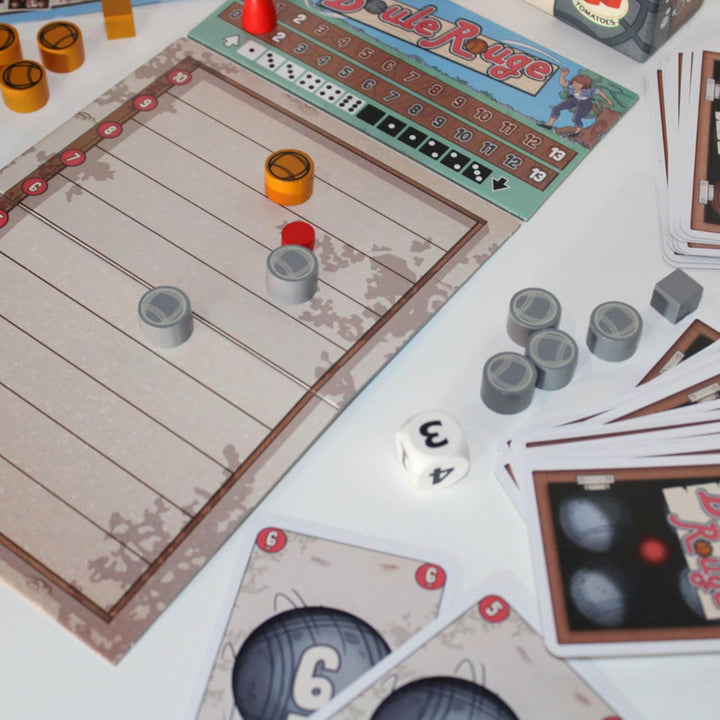 2Tomatoes Games | Boule Rouge | Brettspiel für Teams | Würfel werfen | Über Ihre Bälle zum Boliche!