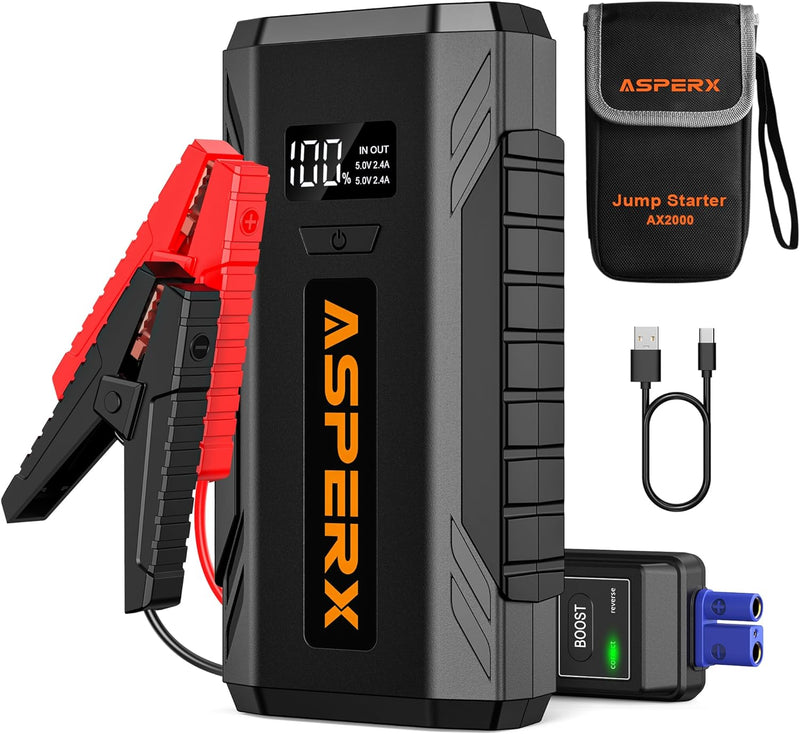 ASPERX Starthilfe Powerbank 2000A Spitze Auto Starthilfe Powerbank 12V Booster Auto Starthilfe (Bis