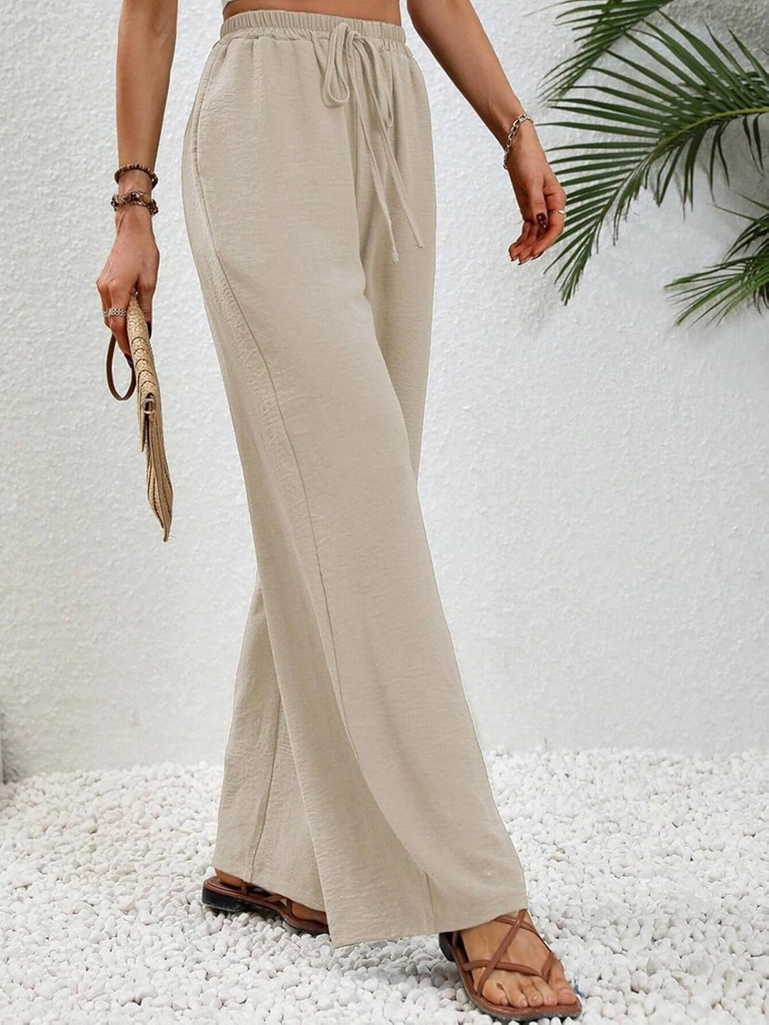Damen Hosen Lang Sommerhose Leichte Hohe Taille Freizeithose Beige S, Beige S