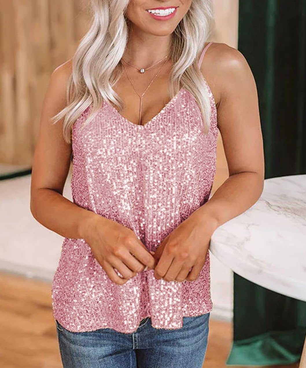 AirMood Ärmellose Damen-Unterhemden mit Pailletten, schimmerndes Oberteil S Rose, S Rose