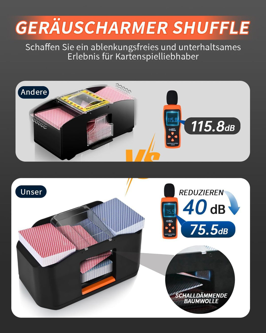 Vahlbeste Geräuscharmer Kartenmischmaschine Elektrische, Kartenmischer Mit 3000mAh Akku,UBS Ladekabe