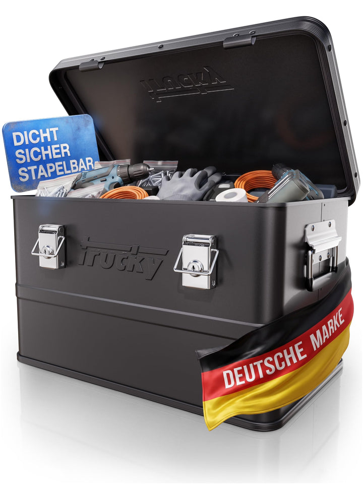 Trucky Aluminium Box mit Deckel Schwarz Alu Kiste Box Alukiste 30 Liter Transportbox Metallbox Alu A