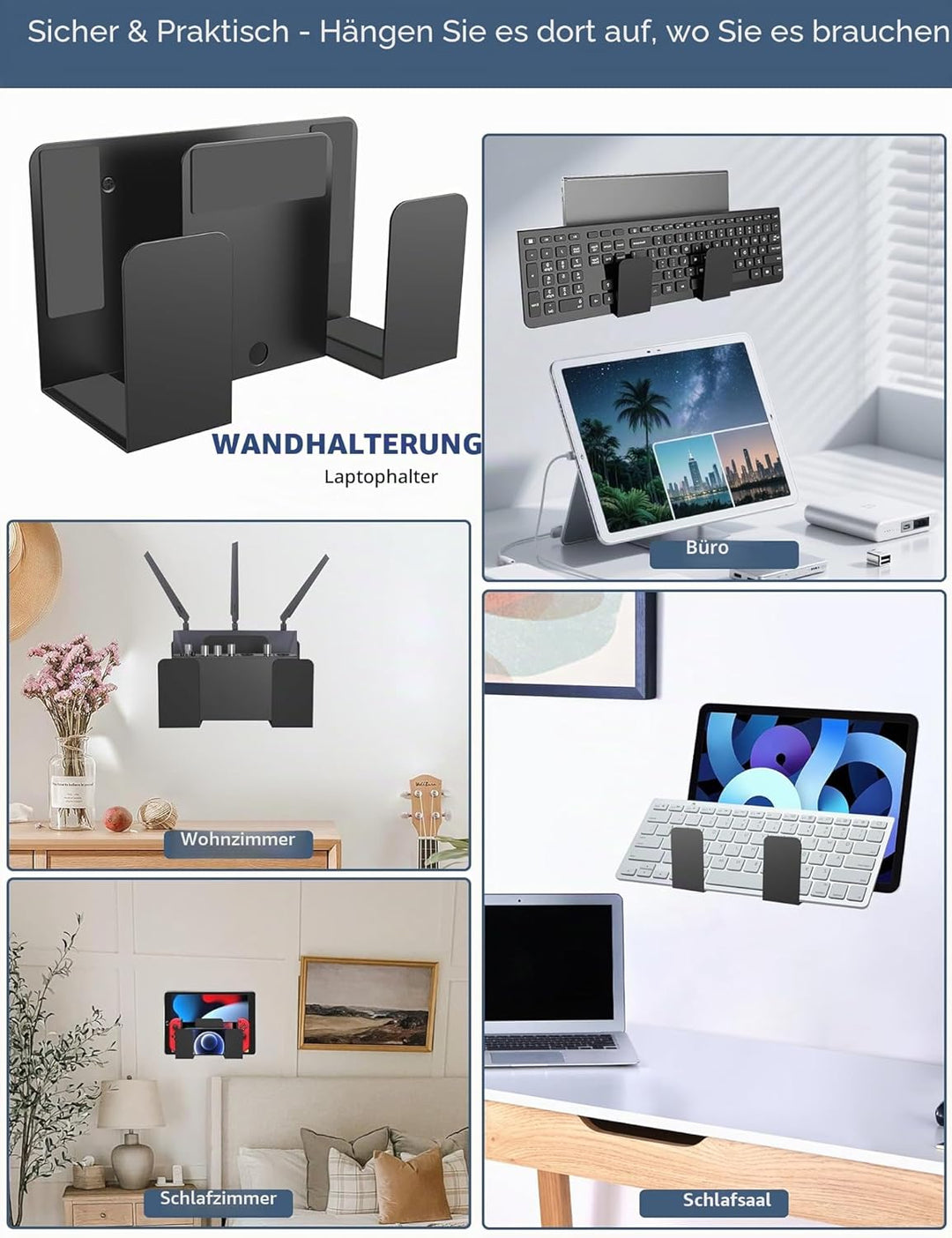 Laptop Wandhalterung - Dual Layer Universalhalter für 2 Geräte mit Dicke < 4 cm, Universelle Wandhal