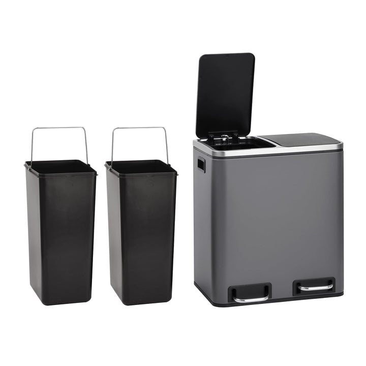 SVITA TM2X15 Treteimer 30 Liter Grau Abfalleimer Mülleimer Design Mülltrennung Papierkorb Küchen-Ord