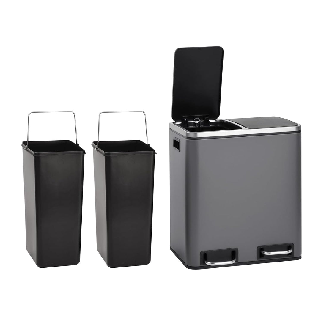 SVITA TM2X15 Treteimer 30 Liter Grau Abfalleimer Mülleimer Design Mülltrennung Papierkorb Küchen-Ord