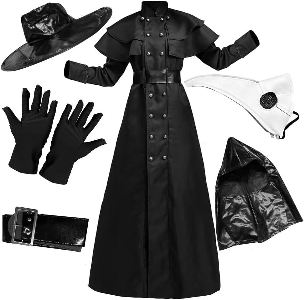 Feynman Herren Mittelalter Steampunk Pest-Doktor Pest Arzt Halloween Kostüm mit Pestdoktor Accessoir