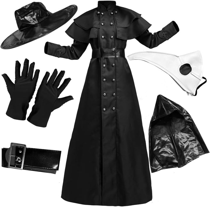 Feynman Herren Mittelalter Steampunk Pest-Doktor Pest Arzt Halloween Kostüm mit Pestdoktor Accessoir