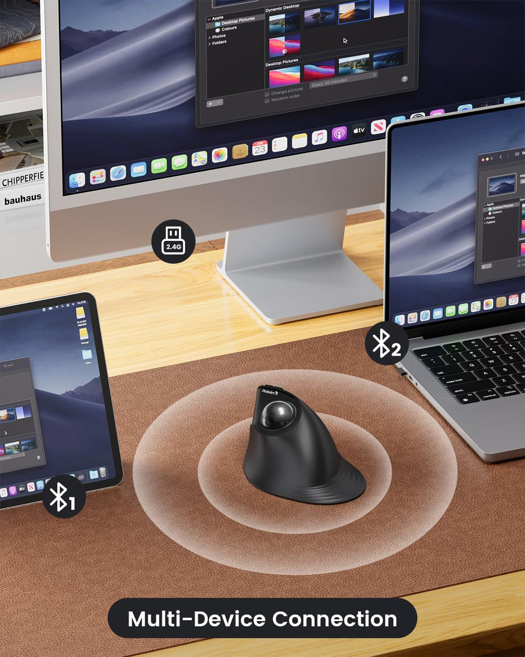 ProtoArc EM05 NL Vertikale Trackball Maus, Kabellos Bluetooth Rollerball Maus mit Fingerbedienung, W