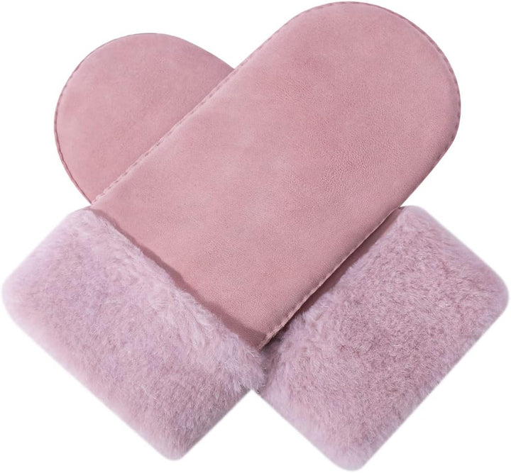 Harssidanzar Damen Fäustlinge,Winter Schaffell Lammfell beheizte warme pelzige Stulpenhandschuhe Led