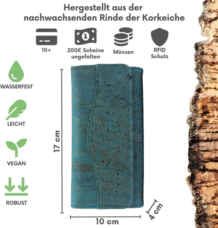 Simaru Damen Geldbörse aus Kork, veganes nachhaltiges Portemonnaie mit RFID-Schutz, Geldbeutel Made