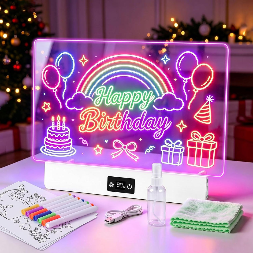 OUTON LED Zeichenbrett Kinder mit 8 Farben & 3 Lichtmodi, Wiederverwendbare Leuchttafel mit 7 Stifte