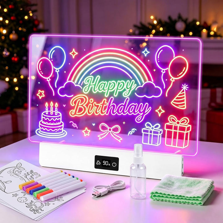 OUTON LED Zeichenbrett Kinder mit 8 Farben & 3 Lichtmodi, Wiederverwendbare Leuchttafel mit 7 Stifte