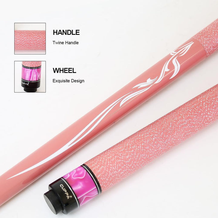 Cuppa Pink Pool Cue Stick Maple Shaft, Linen Thread Grip, Lightweight and Stylish Billiard Cue für w