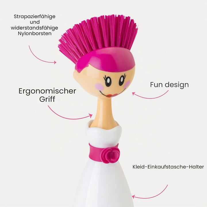 VIGAR Dolls April robuste Spülbürste mit Ständer, ABS, Nylon, Silikon Weiss Rosa April, Weiss Rosa A