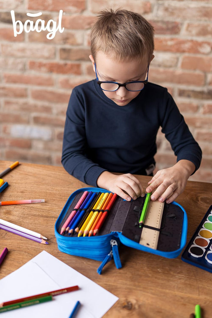 Baagl 3 Fach Federmäppchen für Jungen Mädchen, Schulmäppchen für Schreibwaren, Schulsachen Federtasc