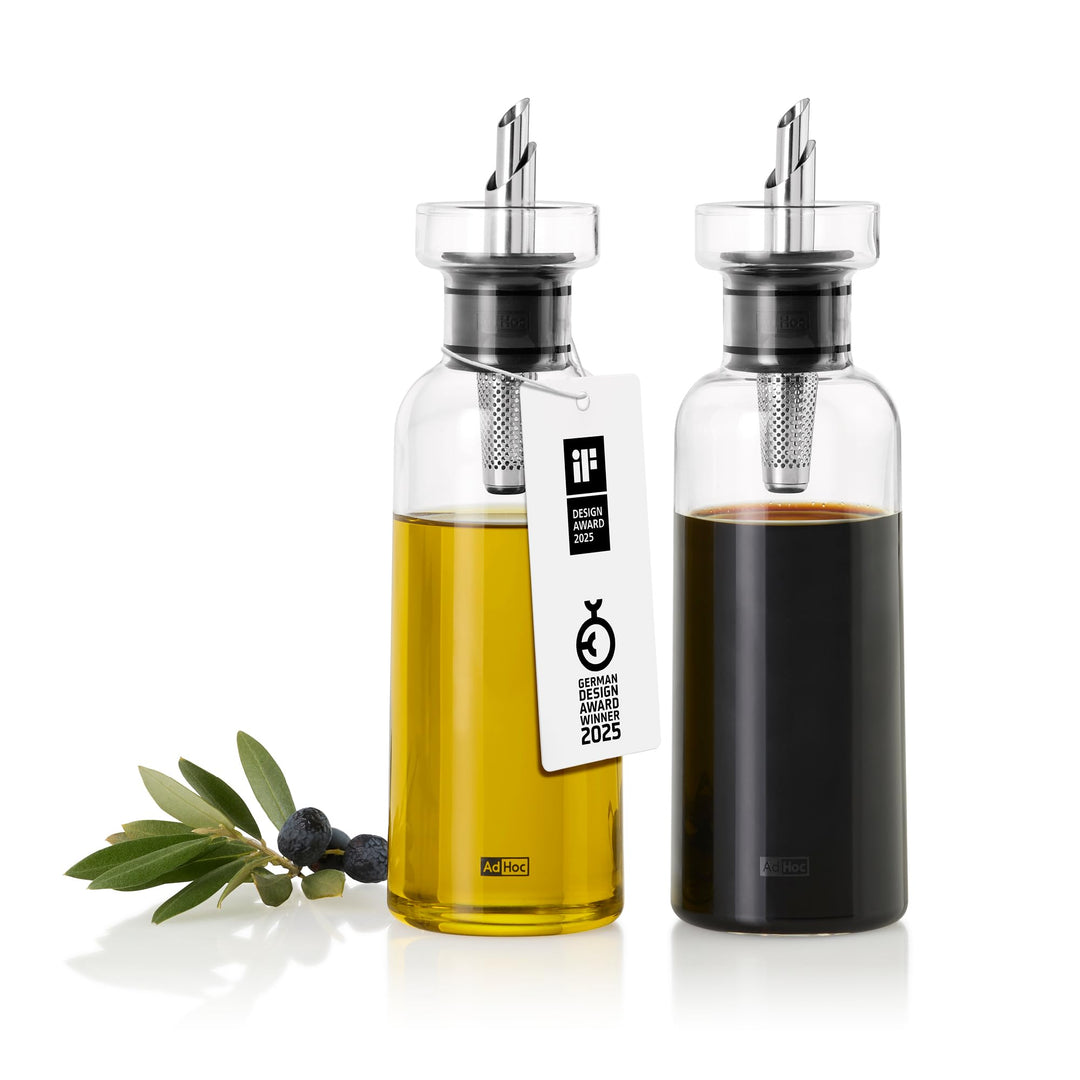 AdHoc BZ81 Set Ölspender oder Essigspender AromaPour aus Glas | elegante Olivenölflasche mit Ausgies