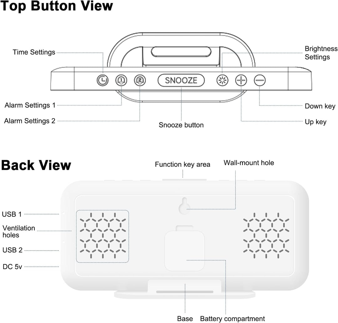 ALANAS Digitaler Wecker mit Dual-Alarmen, Spiegel-LED-Schlafzimmer-Wecker für Kinder, einstellbare H