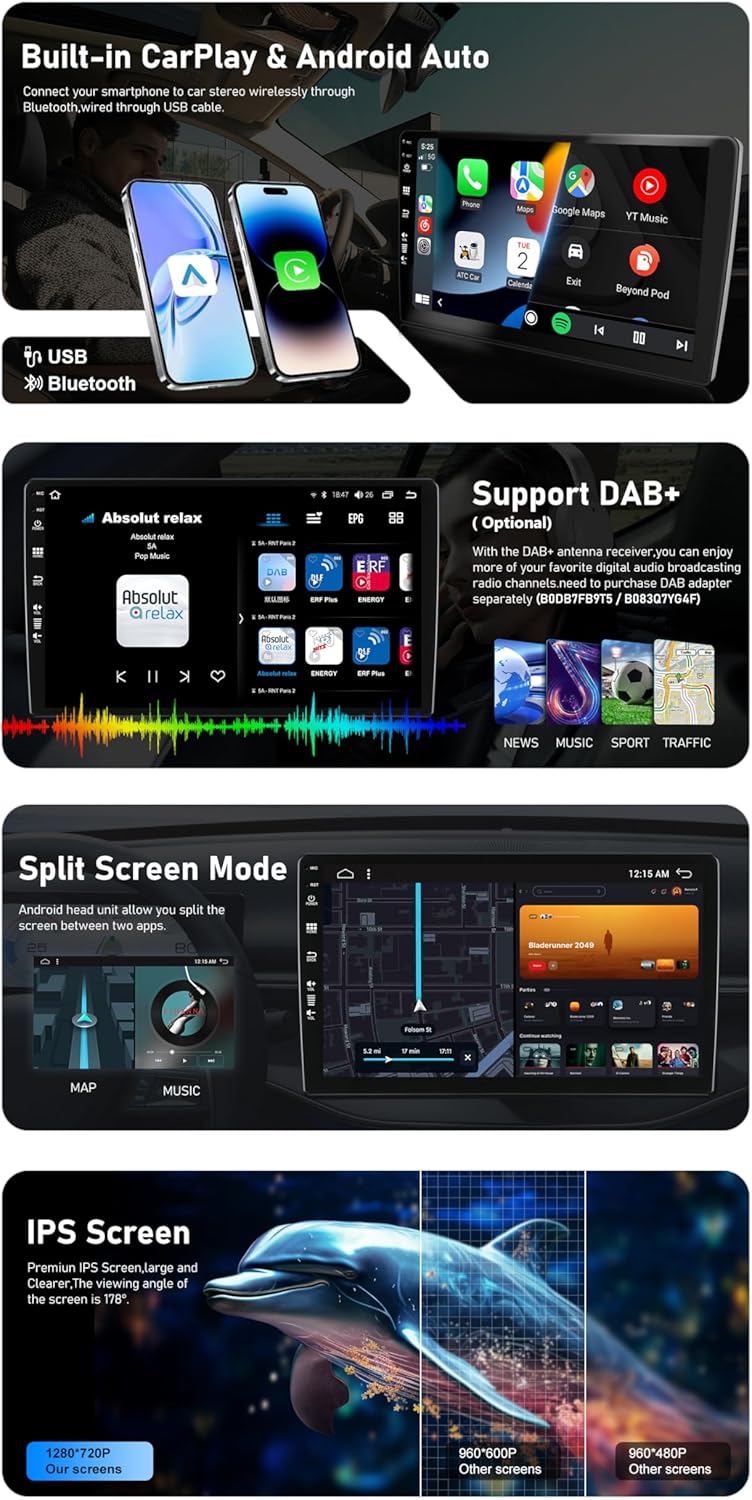 JOYX Android 10.0 Doppel Din Autoradio Passt für Audi TT 2006-2011 GPS Navigation | Rückfahrkamera C