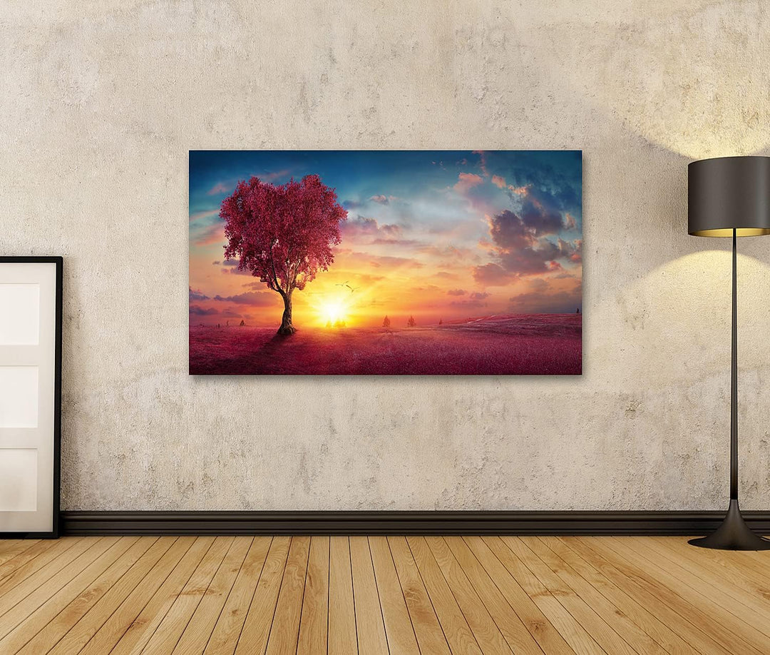 islandburner Bild auf Leinwand Herz Baum Liebe Natur Rot Landschaft Sonnenuntergang Bilder Wandbilde