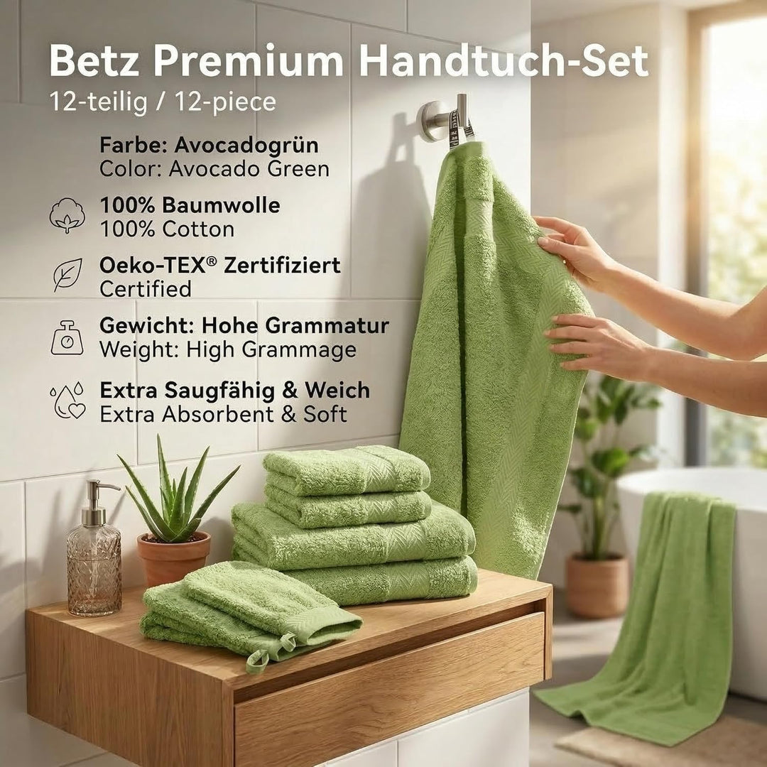 Betz Premium 12er Frottier Handtuch-Set - 2X Liegetücher - 4X Handtücher - 2X Gästetücher - 2X Seift