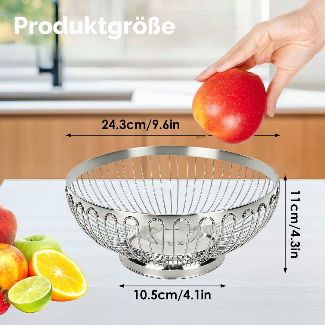 Tissting Obstschale Silber Edelstahl Obsttablett 20cm/22cm/24cm/26cm Runde Snack Gemüse Schale Europ