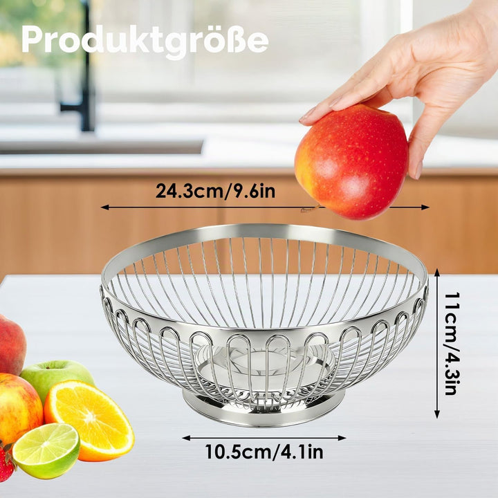 Tissting Obstschale Silber Edelstahl Obsttablett 20cm/22cm/24cm/26cm Runde Snack Gemüse Schale Europ