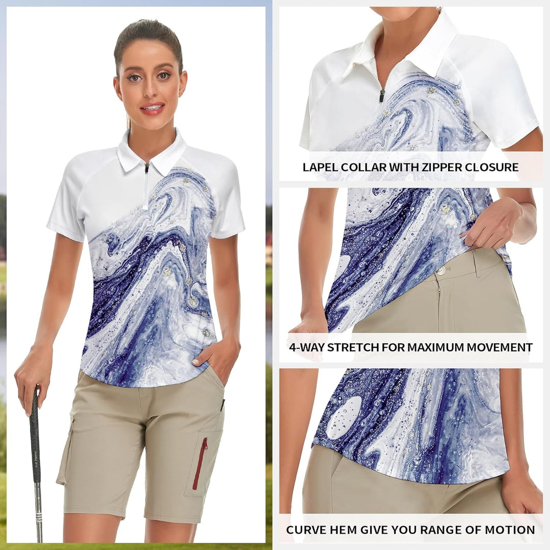 Soneven Atmungsaktiv Poloshirt Damen Leichtes Sportshirt Tailliert Karierte Bluse UPF 50+ Kurzarm 1/