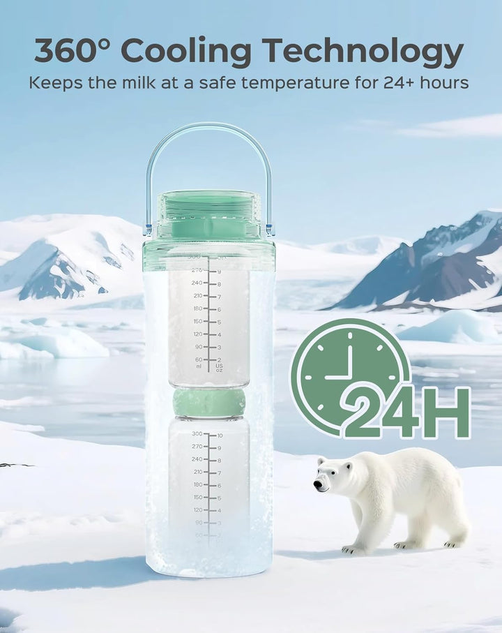 Xaproo Verbesserte 650ml Muttermilch-Kühlflasche, Tragbarer Muttermilchkühler für draussen mit 360°