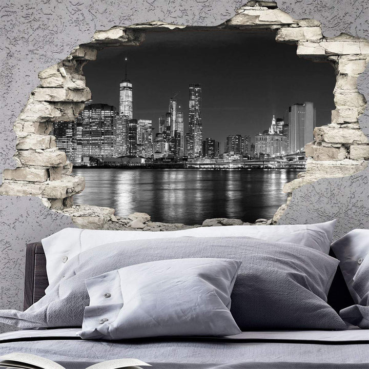 Sticker 3D Effekt | Wandaufkleber New York Skyline - Tapete Dekoration optische Täuschung Raum und W
