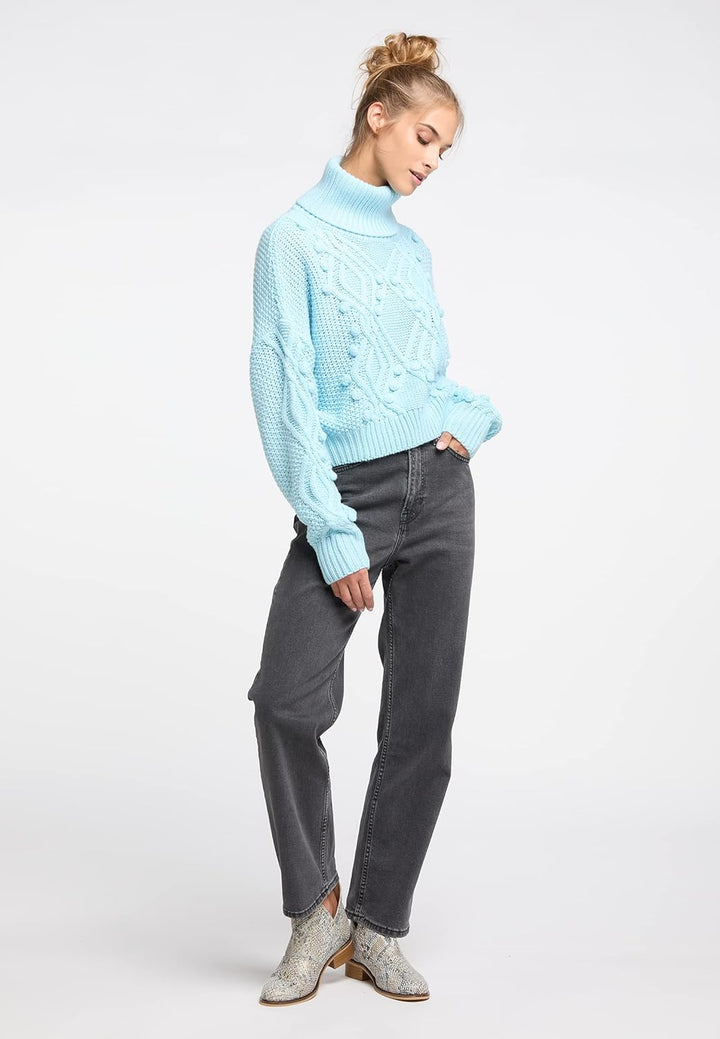 IZIA Strick Rollkragenpullover Damen 19025286 M-L Hellblau, M-L Hellblau
