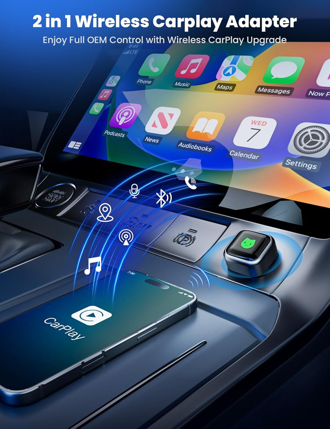 CarPlay Wireless Adapter für Apple 2026 Upgrade, Wired zu Wireless CarPlay, USB &amp; Type-C Dual-Port,