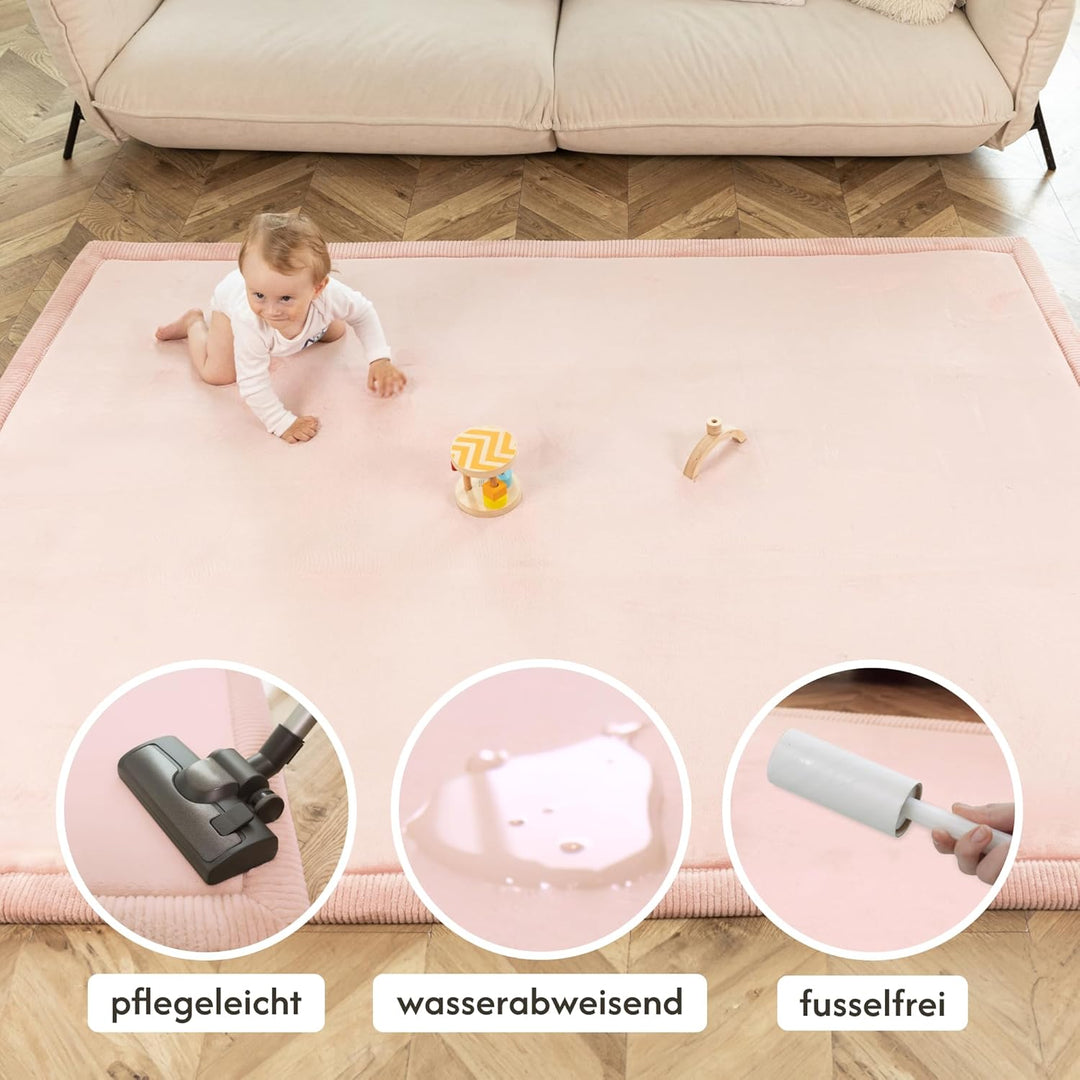 Wolkenweiche Spielmatte Baby 200x150x2,5cm, Rosa – Kinderzimmer Teppich mit hochwertigem Memory-Scha