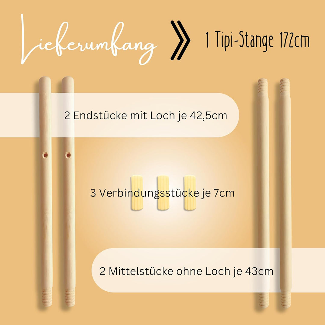 Tipi-Zeltstange [1 Stück] Ersatzstange 172cm für Tipi Zelt (schraubbar) Ersatzteil Kinderzelt aus Ki
