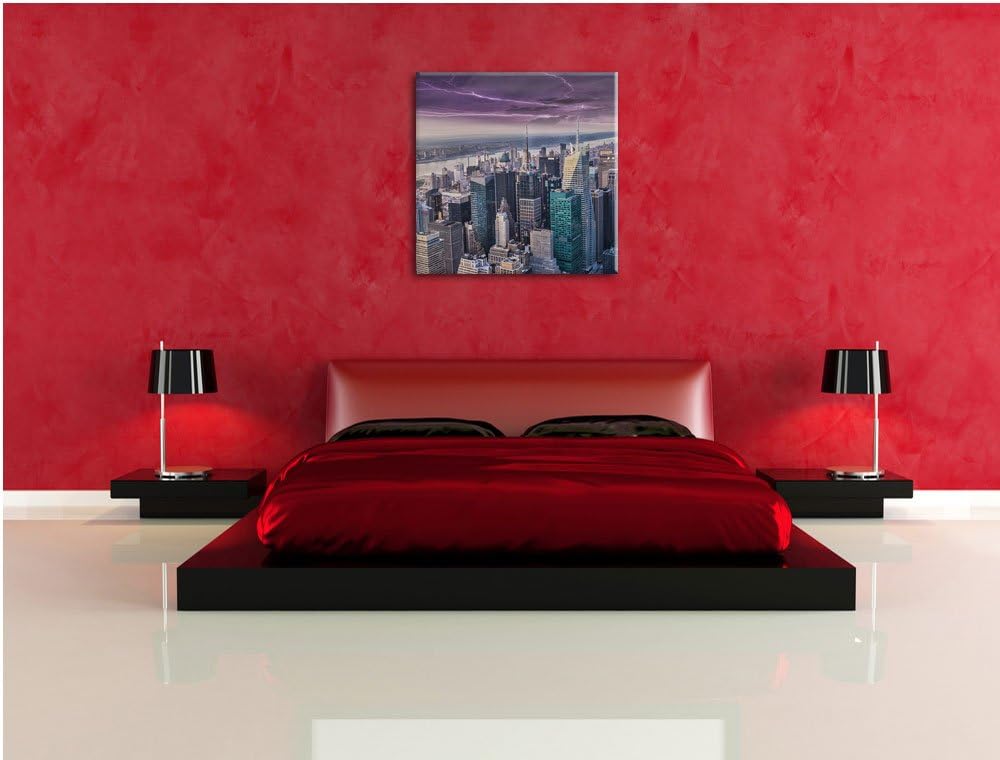 Skyline New York, Format: 70x70 auf Leinwand, XXL riesige Bilder fertig gerahmt mit Keilrahmen, Kuns