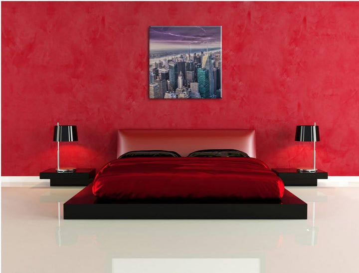 Skyline New York, Format: 70x70 auf Leinwand, XXL riesige Bilder fertig gerahmt mit Keilrahmen, Kuns