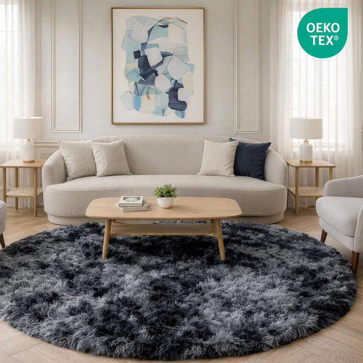 Teppich Rund Kinderzimmer 100 cm Dunkelgrau Schlafzimmer Hochflor-Teppich Waschbarer Buro Weicher Fl