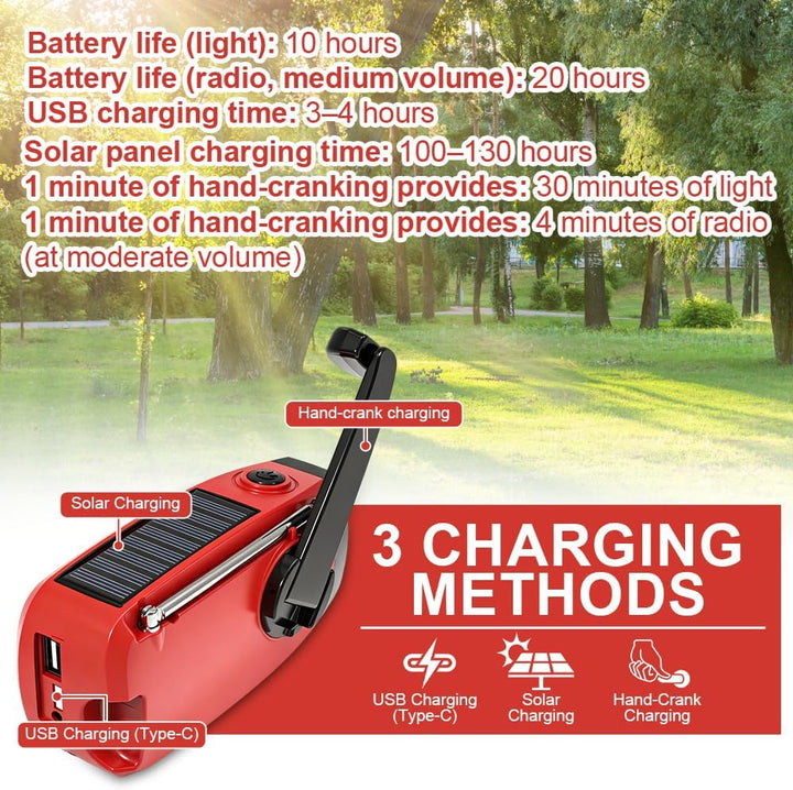 Notfallradio mit Kurbel und Solar, Tragbares Kurbelradio mit LED-Taschenlampe, Aufziehbares Solar No