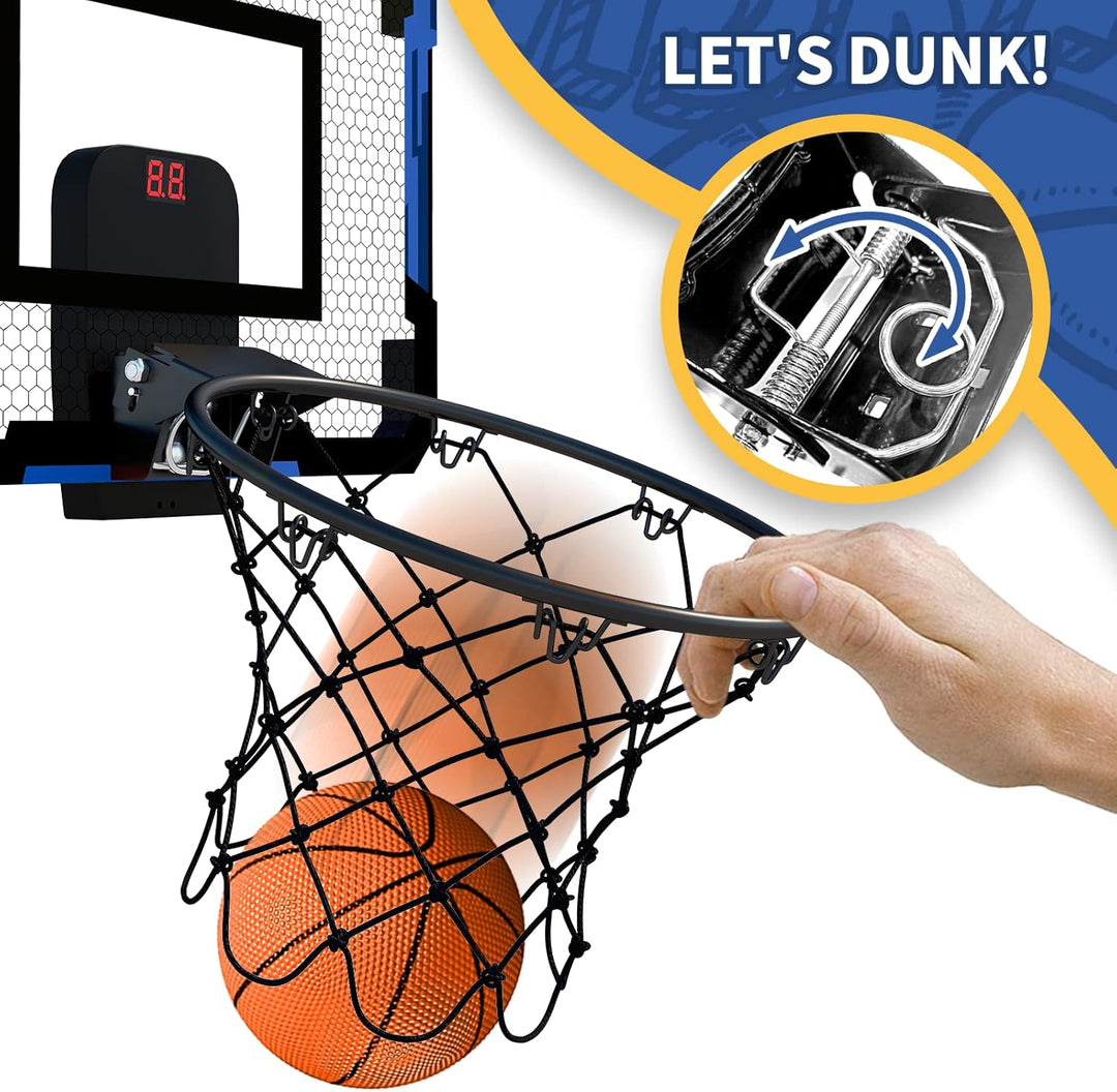 QDRAGON Mini Basketball Hoop for Door, Indoor Basketball Hoop for Bedroom, with 3 Balls/Inflator/Bre