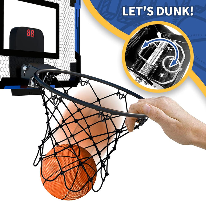 QDRAGON Mini Basketball Hoop for Door, Indoor Basketball Hoop for Bedroom, with 3 Balls/Inflator/Bre