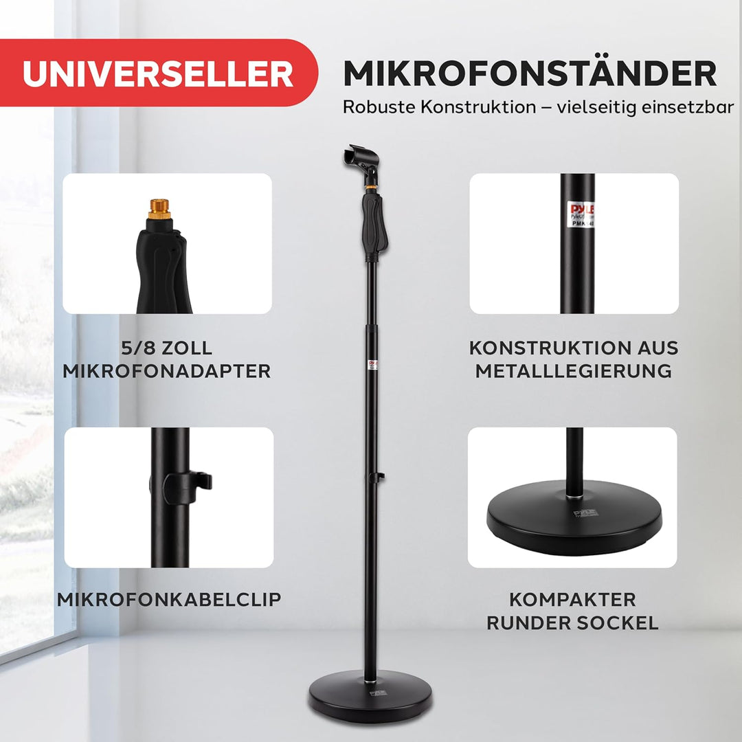 Pyle Universeller Mikrofonständer – M-6 Mikrofonhalter und Höhenverstellbar von 27,5” bis 57,5” Zoll