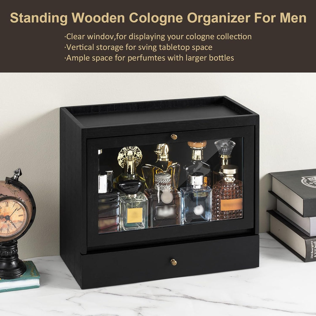 Parfüm Organizer Für Männer & Frauen, Parfum Organizer aus Holz mit Schublade, Grosse Kapazität Stau
