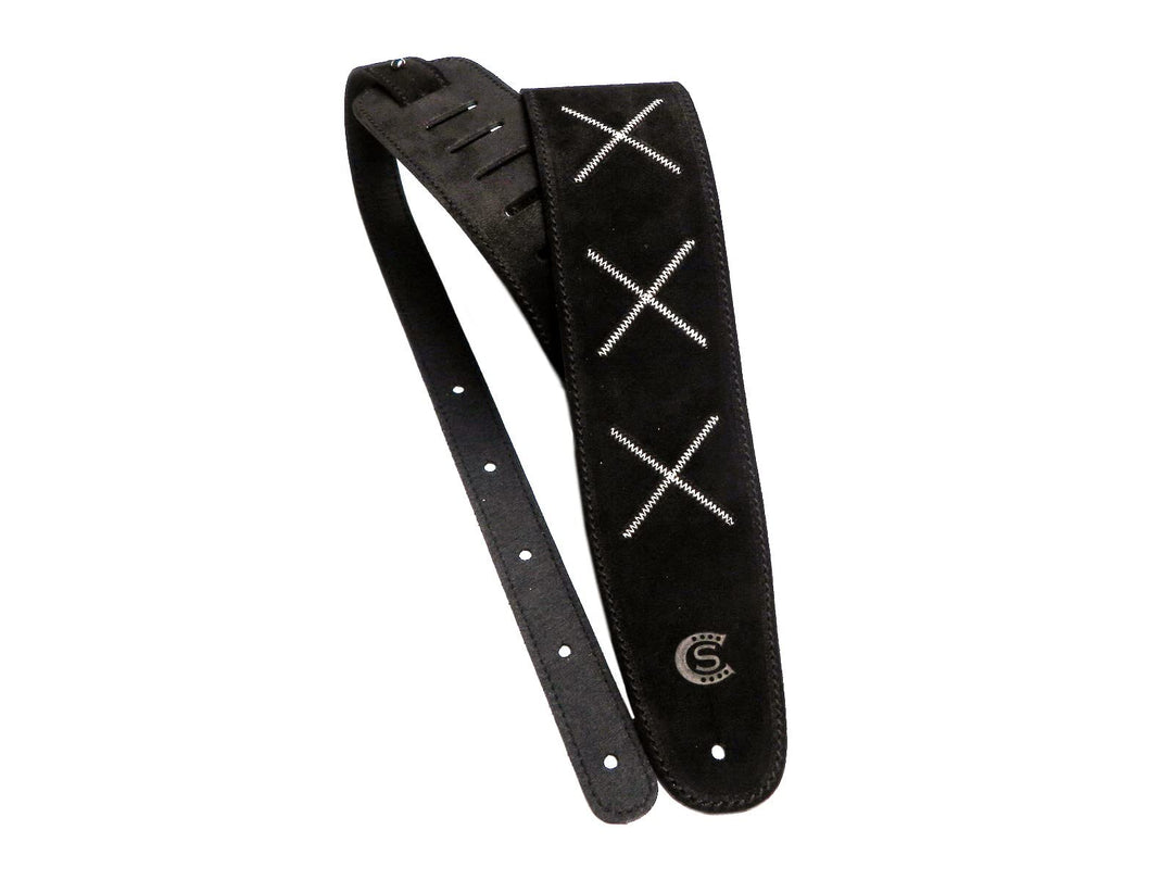 Custom Style Gitarrengurt für Bassgitarre Stickerei X Wildleder - T8SUX Schwarz, Schwarz