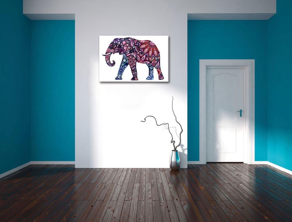 Elefant mit Ornamenten Format: 100x70 auf Leinwand, XXL riesige Bilder fertig gerahmt mit Keilrahmen