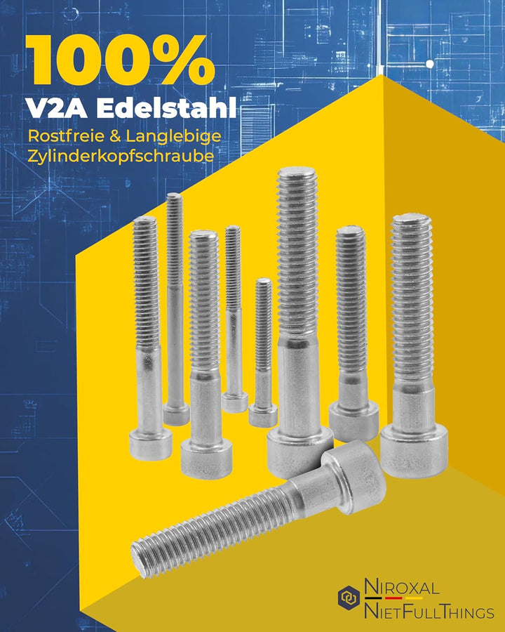 Edelstahl Zylinderkopfschraube rostfrei V2A M4 (=4 mm) 70-mm Schrauben-Länge 400 Stück 20-mm Teil-Ge