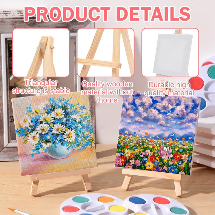 12 Stück Mini Staffelei mit Leinwand 10 x 10 cm Mini Staffelei handbemalte DIY Kreationstafel Tisch